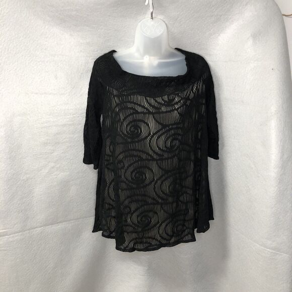 Elana Kattan Tops - Elana Kattan Women’s Black/Taupe off the shoulder 3/4 Sleeve Top Sz XL EUC
